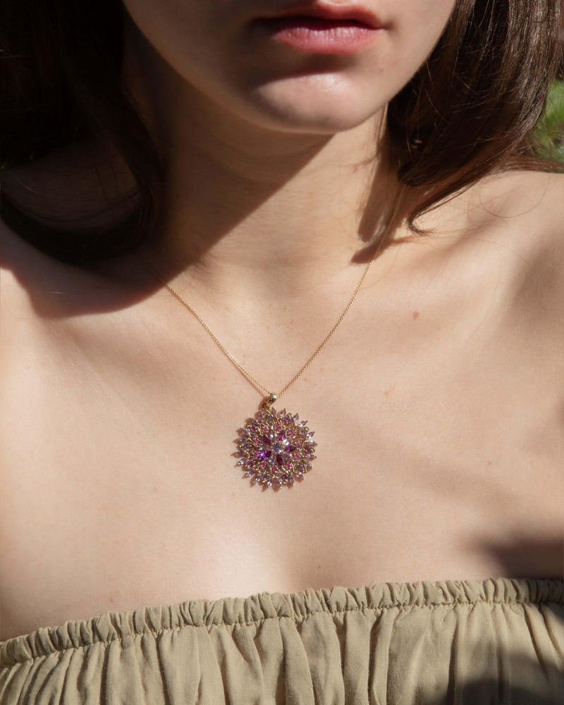 Vintage Circa 1990s Rose Amethyst & Pink Sapphire Pendant 9 Carat Gold