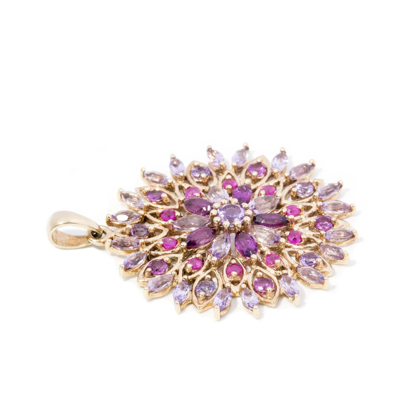 Vintage Circa 1990s Rose Amethyst & Pink Sapphire Pendant 9 Carat Gold