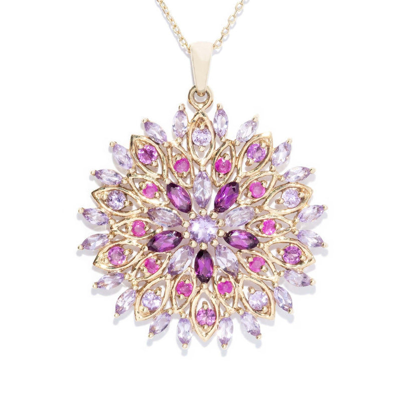 Vintage Circa 1990s Rose Amethyst & Pink Sapphire Pendant 9 Carat Gold