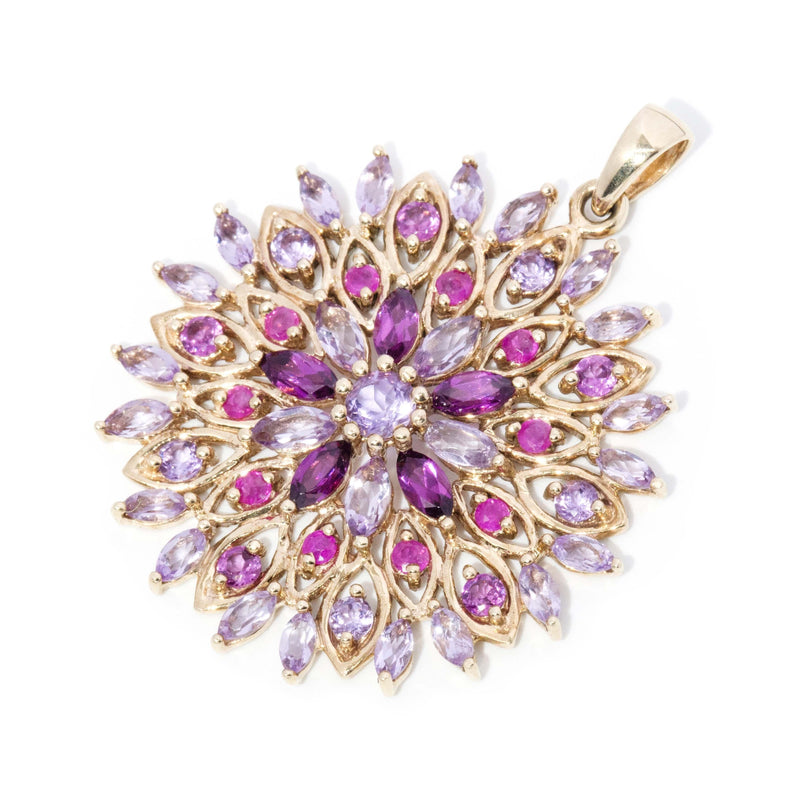 Vintage Circa 1990s Rose Amethyst & Pink Sapphire Pendant 9 Carat Gold