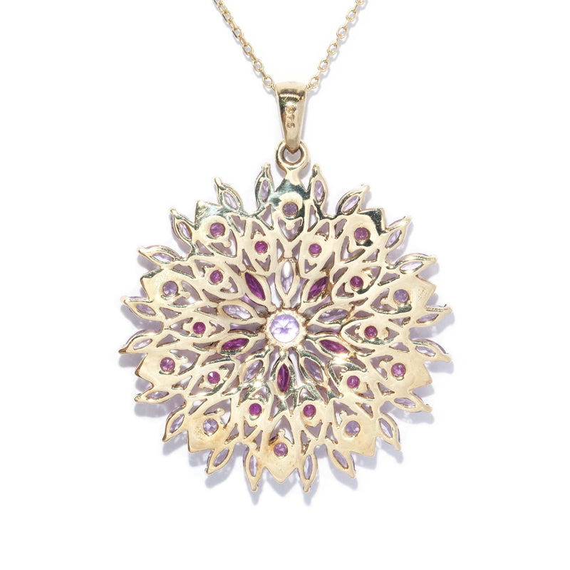 Vintage Circa 1990s Rose Amethyst & Pink Sapphire Pendant 9 Carat Gold