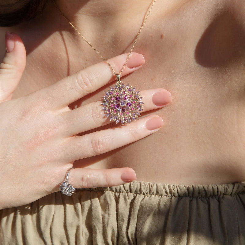 Vintage Circa 1990s Rose Amethyst & Pink Sapphire Pendant 9 Carat Gold