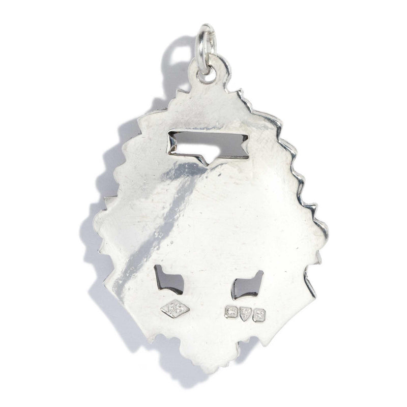 Antique 1920 Blue Enamel Shield Pendant Sterling Silver (OB)