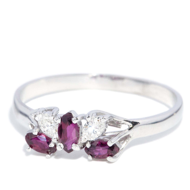 Vintage Circa 1990s Ruby & Diamond Ring 18 Carat White Gold