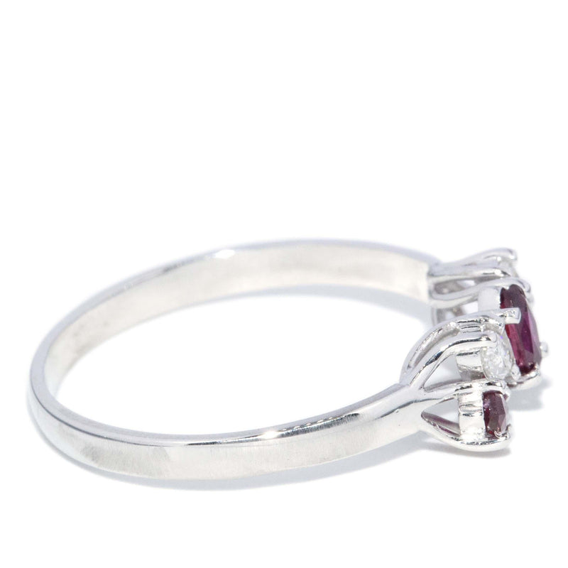 Vintage Circa 1990s Ruby & Diamond Ring 18 Carat White Gold