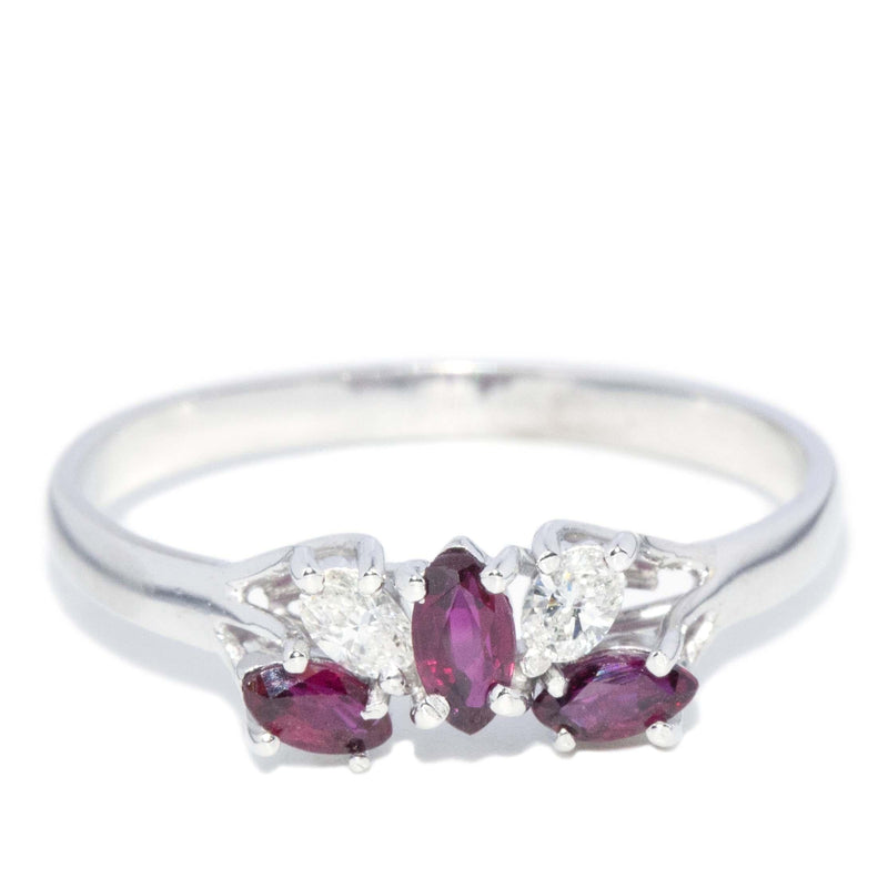 Vintage Circa 1990s Ruby & Diamond Ring 18 Carat White Gold