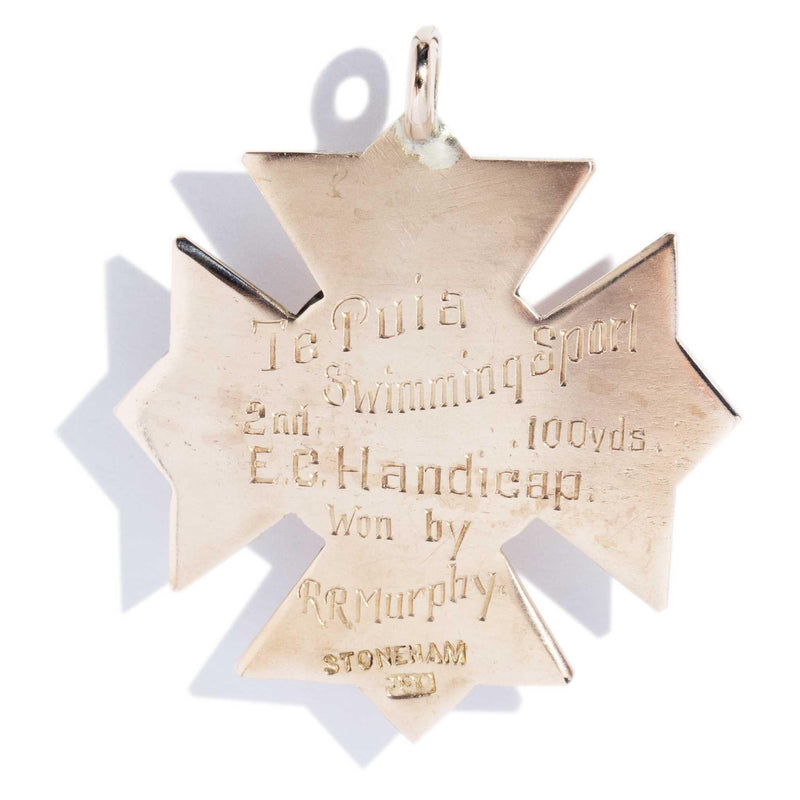 Vintage Circa 1930s Cross Award Pendant 9 Carat Rose Gold