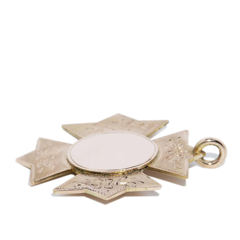 Vintage Circa 1930s Cross Award Pendant 9 Carat Rose Gold