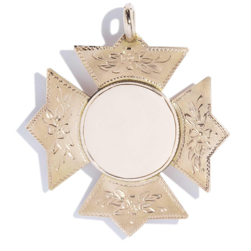 Rusty Cross Medallion Award Pendant 9K Yellow Gold