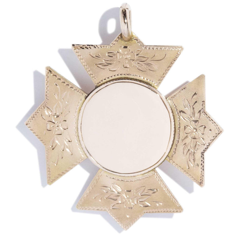Vintage Circa 1930s Cross Award Pendant 9 Carat Rose Gold