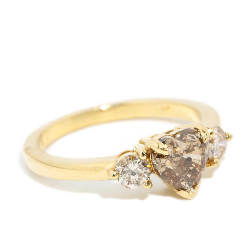 Salma ADGL Cognac & White Diamond Heart Ring 18ct Gold