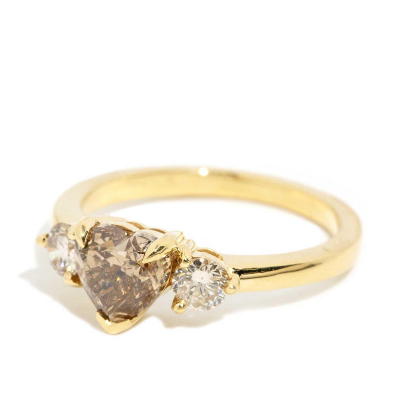 Salma ADGL Cognac & White Diamond Heart Ring 18ct Gold