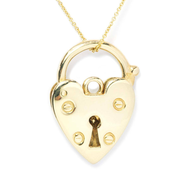 Salome 1980s Yellow Gold Heart Padlock 9ct Gold Pendants/Necklaces Imperial Jewellery 
