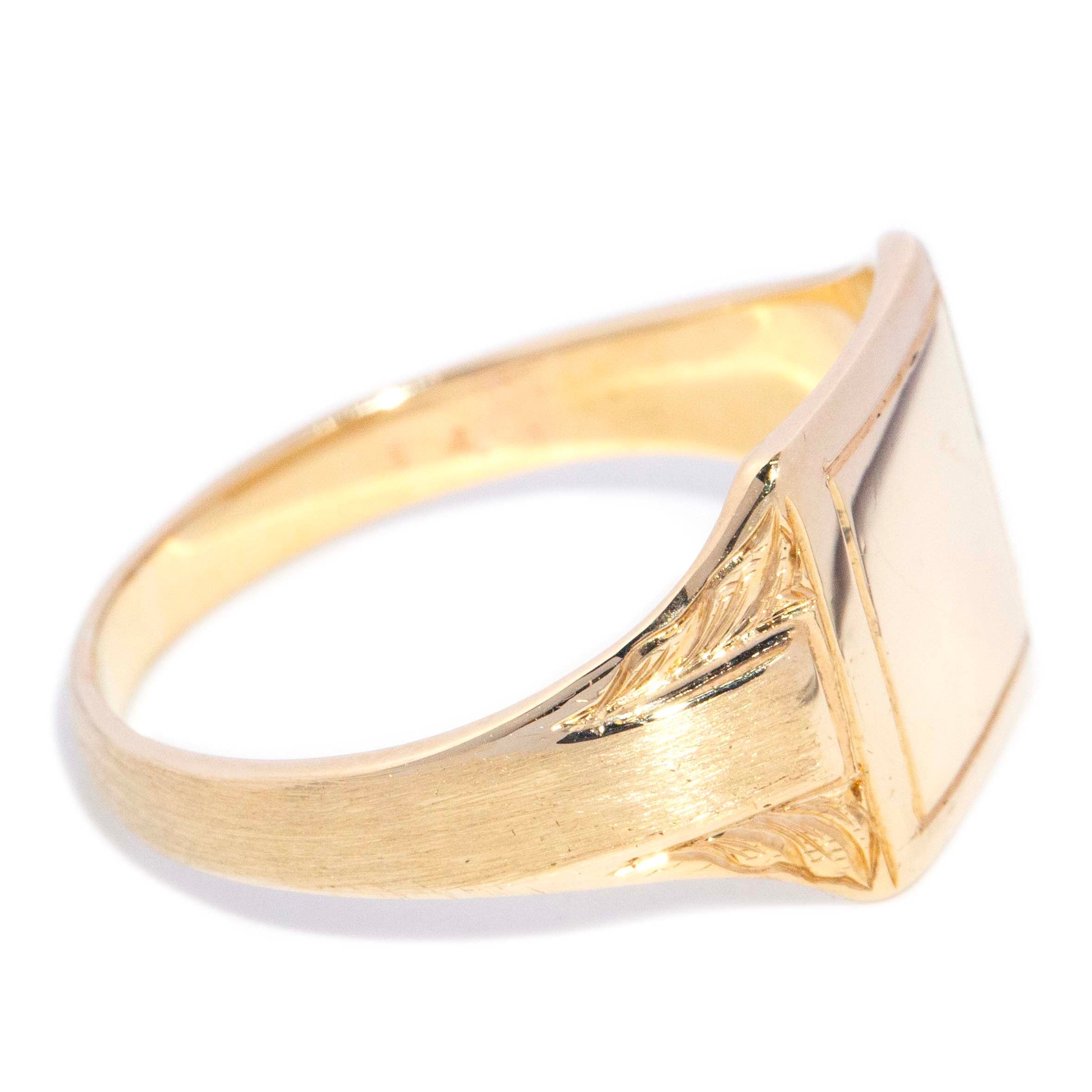 Sammy 1950s Square Leaf Signet Ring 9ct Gold Rings Imperial Jewellery 