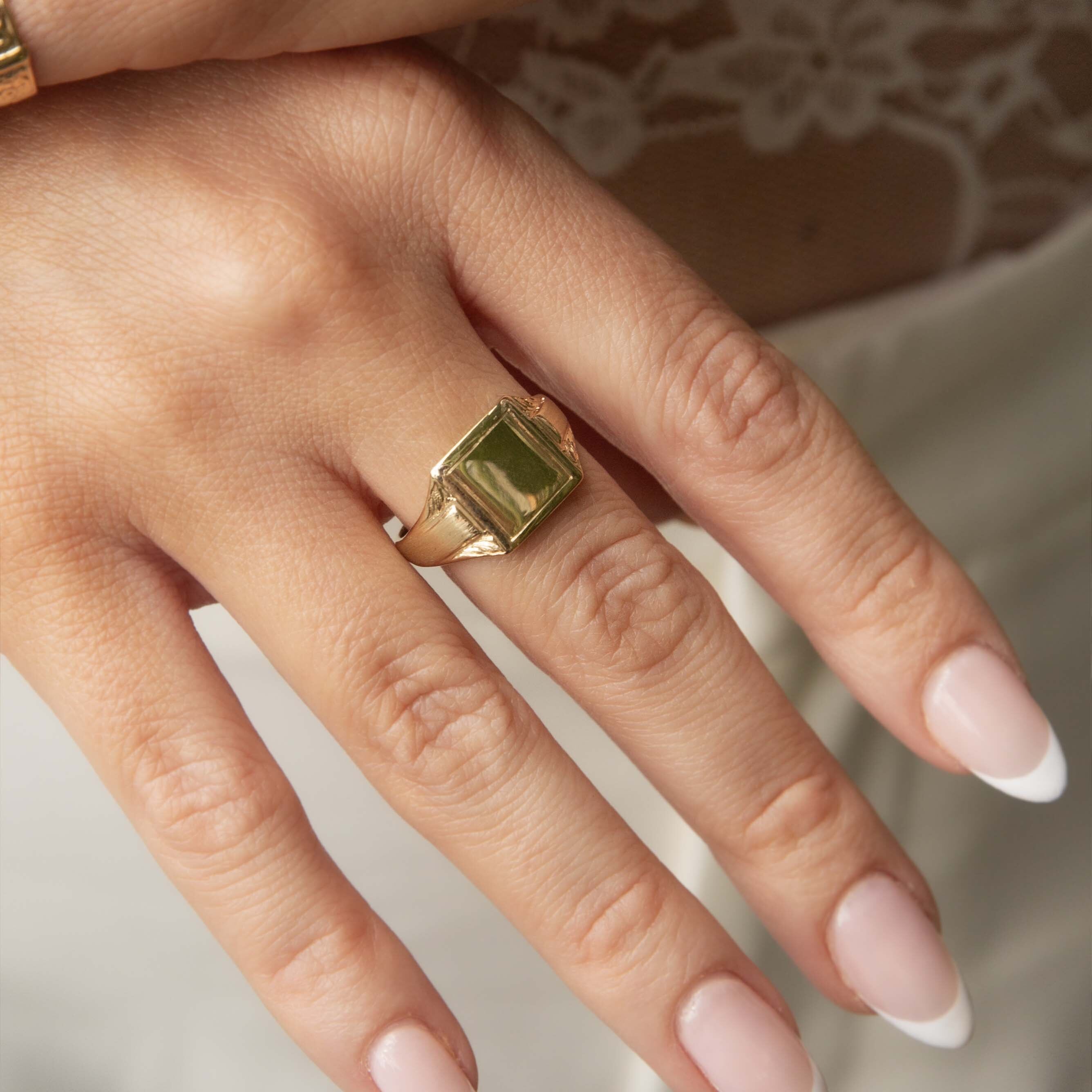 Sammy 1950s Square Leaf Signet Ring 9ct Gold Rings Imperial Jewellery 