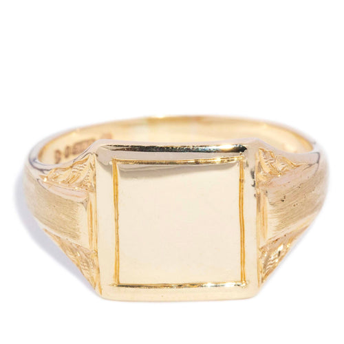 Sammy Textured Square Leaf Signet Ring 9K Yellow Gold