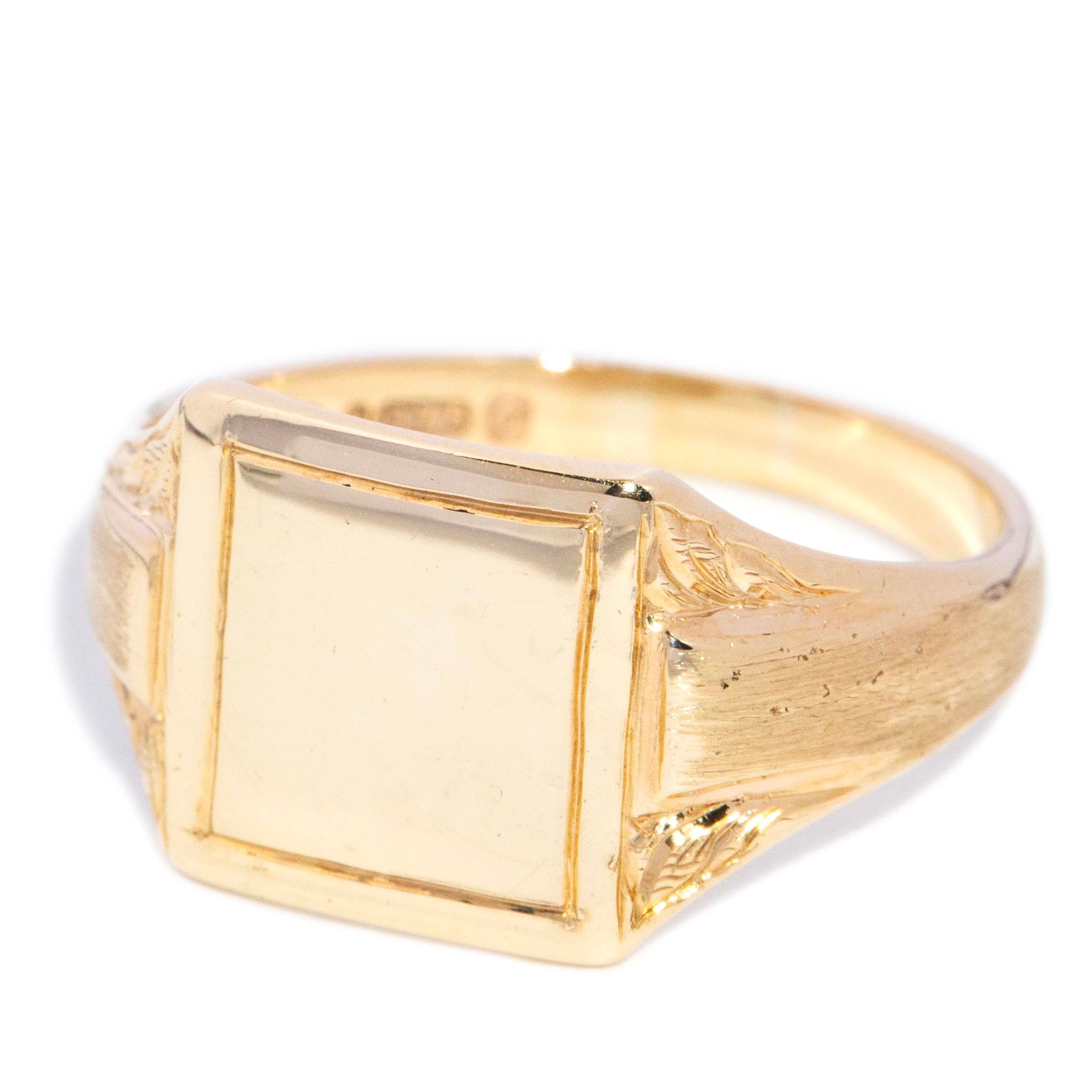 Sammy 1950s Square Leaf Signet Ring 9ct Gold Rings Imperial Jewellery 