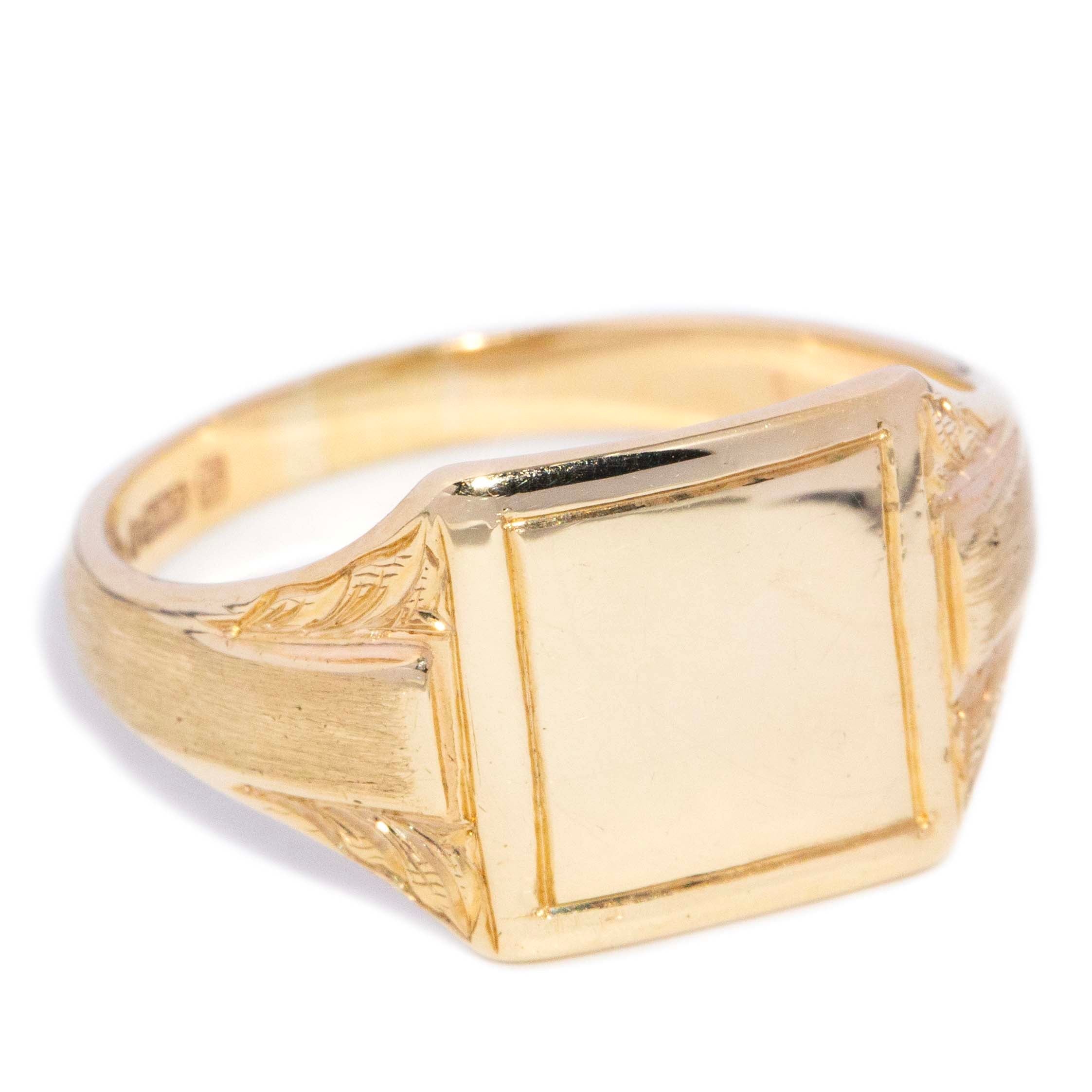 Sammy 1950s Square Leaf Signet Ring 9ct Gold Rings Imperial Jewellery 