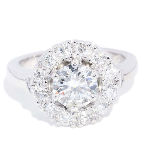 Sara Certified 1.08ct Diamond Cluster Ring 18K White Gold