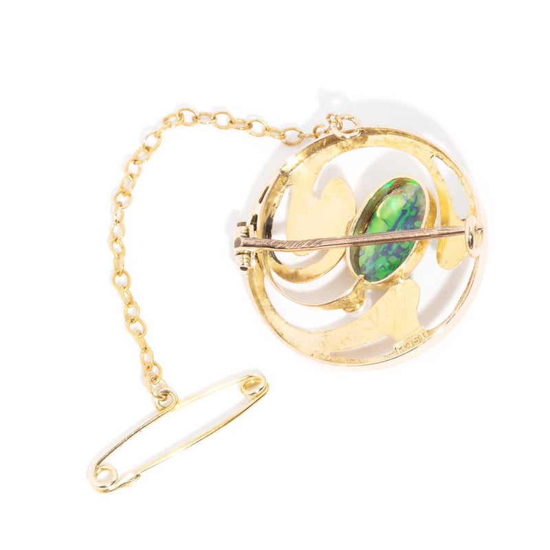 Sarah 1920s 1.48 Carat Opal & Pearl Brooch 15ct Gold