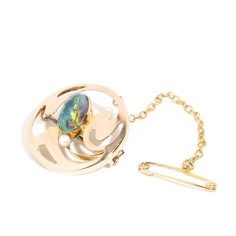 Sarah 1920s 1.48 Carat Opal & Pearl Brooch 15ct Gold