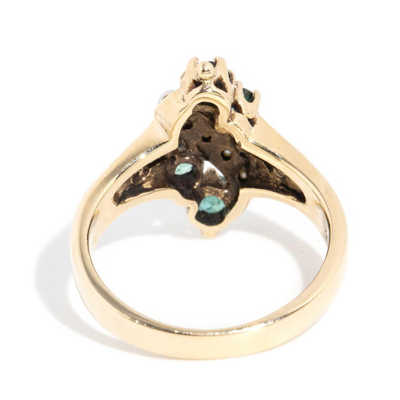 Sarai 1970s Emerald & Seed Pearl Ring 9ct Gold