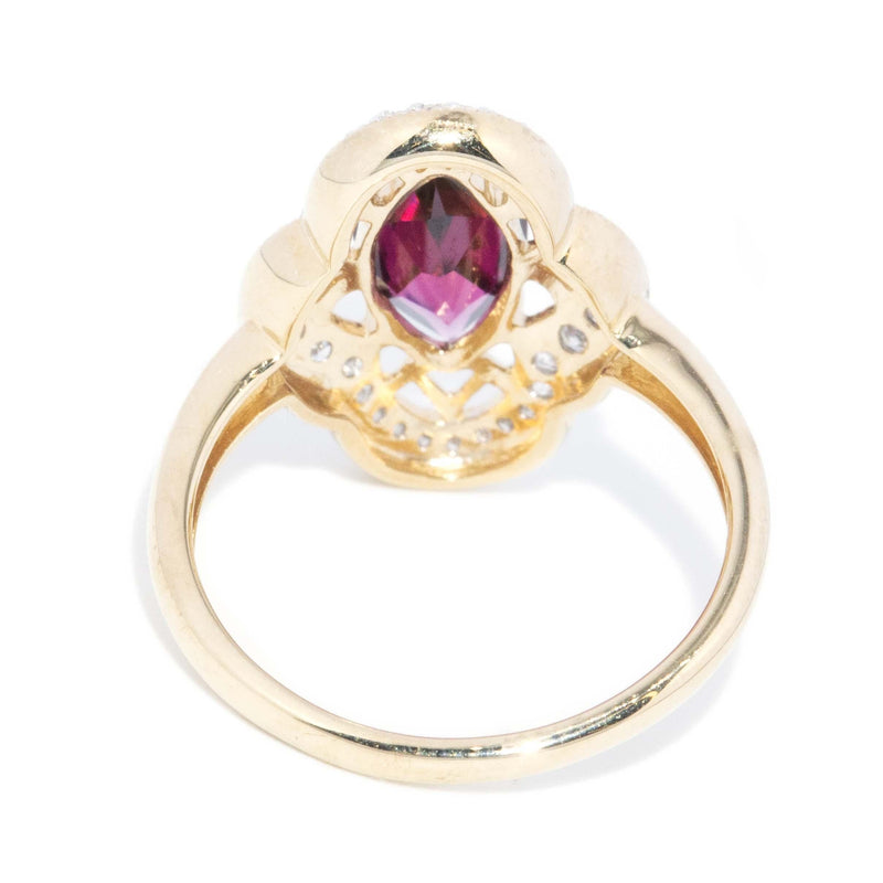 Contemporary Rhodolite & Diamond Halo Ring 9 Carat Gold