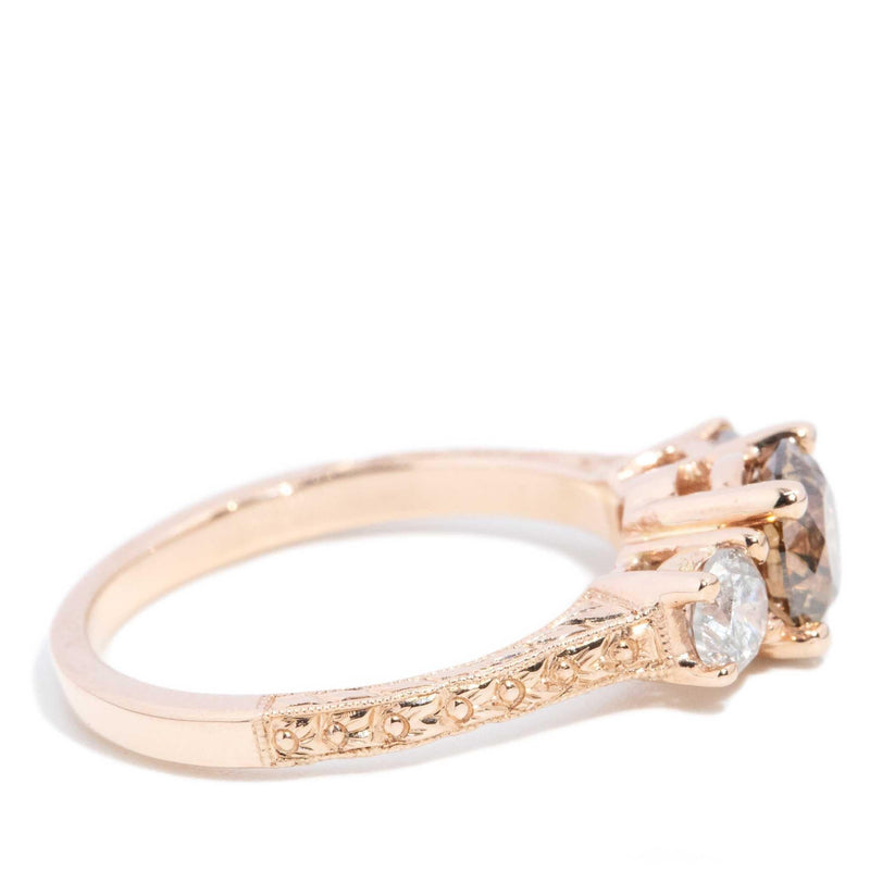 Vintage Circa 1990s Cognac Diamond Ring 18 Carat Rose Gold