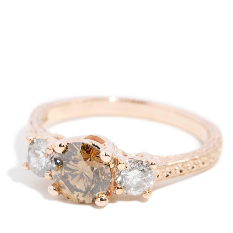 Vintage Circa 1990s Cognac Diamond Ring 18 Carat Rose Gold