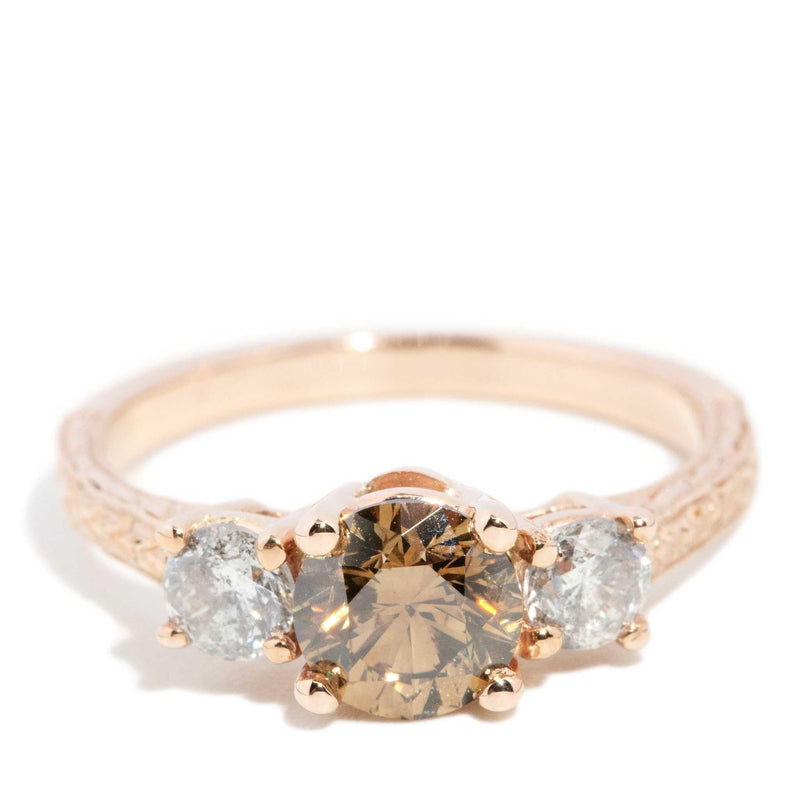 Vintage Circa 1990s Cognac Diamond Ring 18 Carat Rose Gold