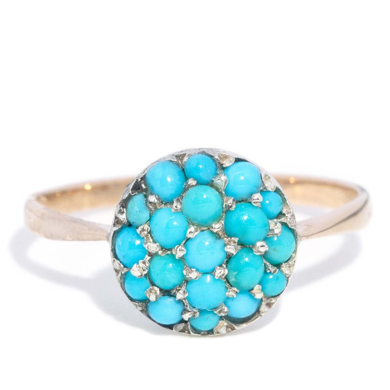 Antique Victorian Turquoise Cluster Ring 9 Carat Yellow Gold