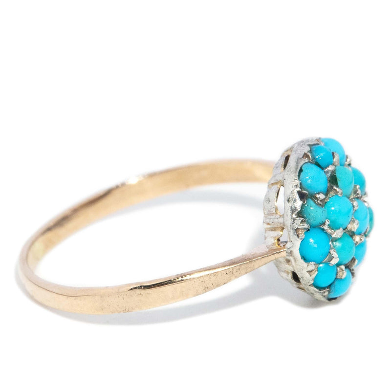 Antique Victorian Turquoise Cluster Ring 9 Carat Yellow Gold