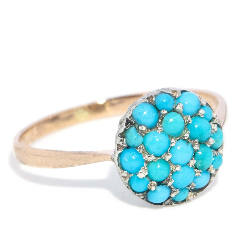 Antique Victorian Turquoise Cluster Ring 9 Carat Yellow Gold