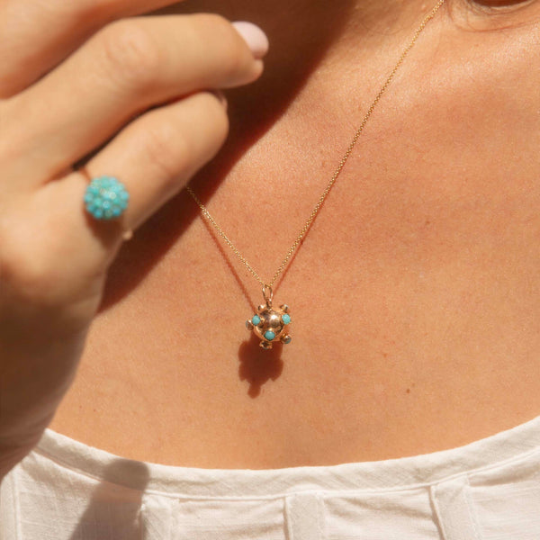 Sciel Antique Victorian Turquoise Cluster Ring 9ct Gold & Silver Ring Imperial Jewellery 