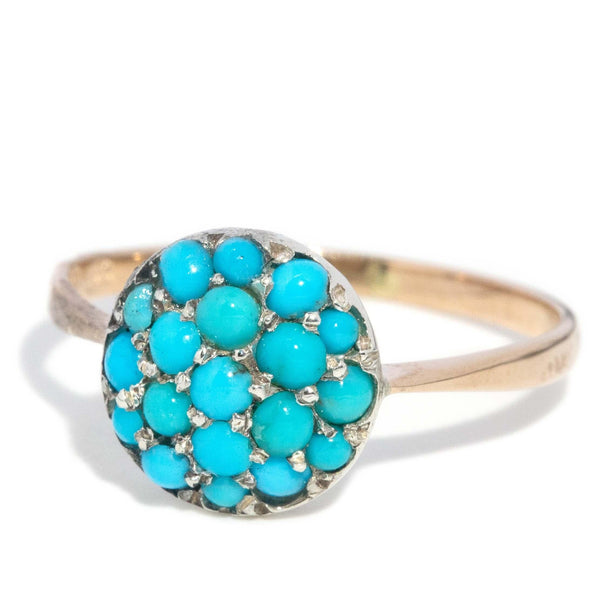 Antique Victorian Turquoise Cluster Ring 9 Carat Yellow Gold