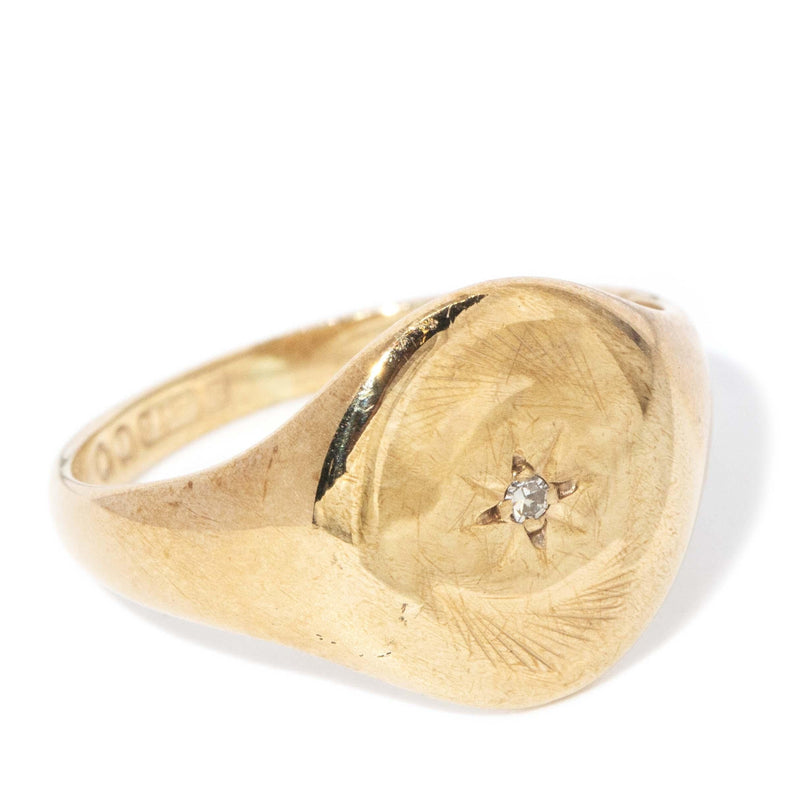 Vintage Oval 1966 Diamond Signet Ring 9 Carat Yellow Gold