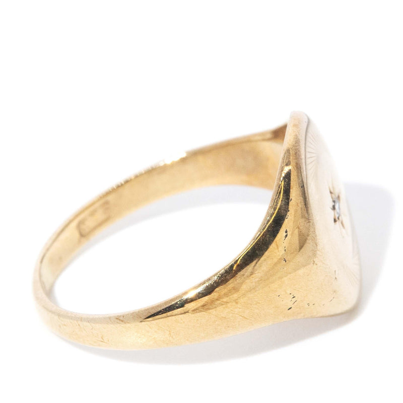 Vintage Oval 1966 Diamond Signet Ring 9 Carat Yellow Gold