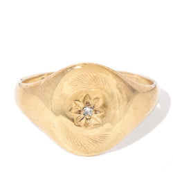 Vintage Oval 1966 Diamond Signet Ring 9 Carat Yellow Gold