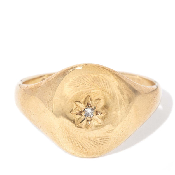 Vintage Oval 1966 Diamond Signet Ring 9 Carat Yellow Gold