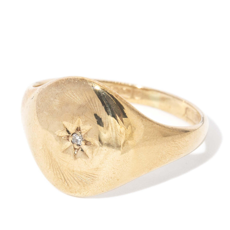 Vintage Oval 1966 Diamond Signet Ring 9 Carat Yellow Gold