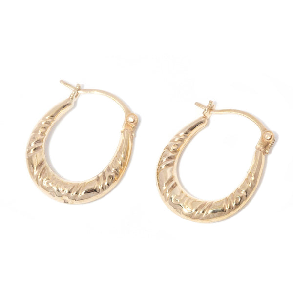 Vintage Circa 1970s Textured Hoop Earrings 9 Carat Yellow Gold
