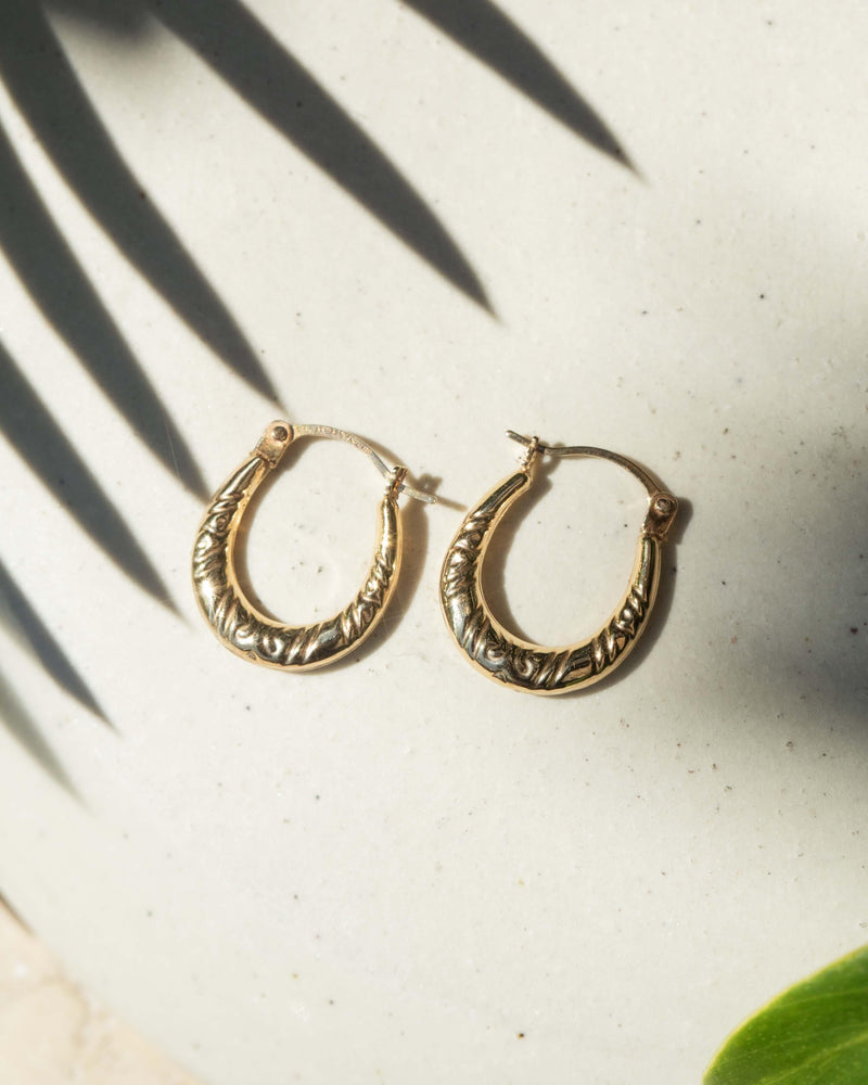 Vintage Circa 1970s Textured Hoop Earrings 9 Carat Yellow Gold