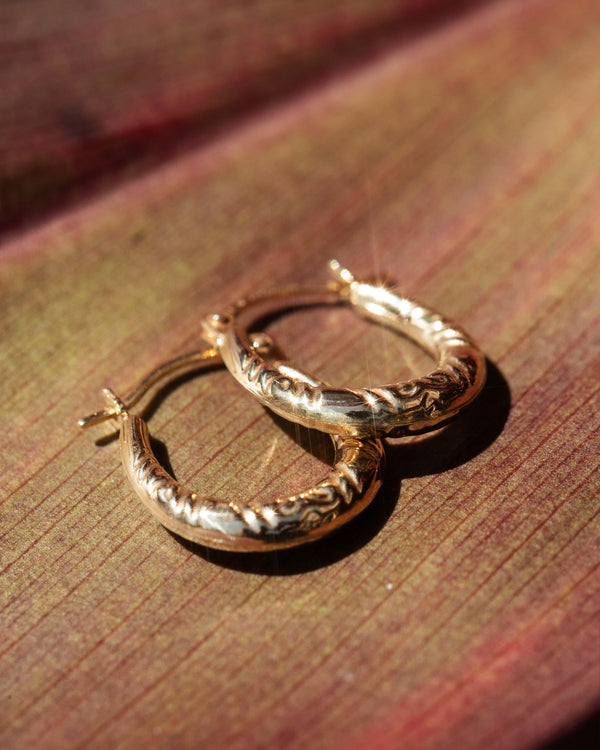 Vintage Circa 1970s Textured Hoop Earrings 9 Carat Yellow Gold