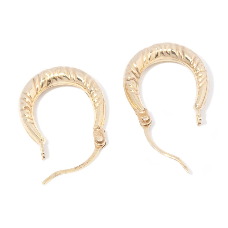 Vintage Circa 1970s Textured Hoop Earrings 9 Carat Yellow Gold