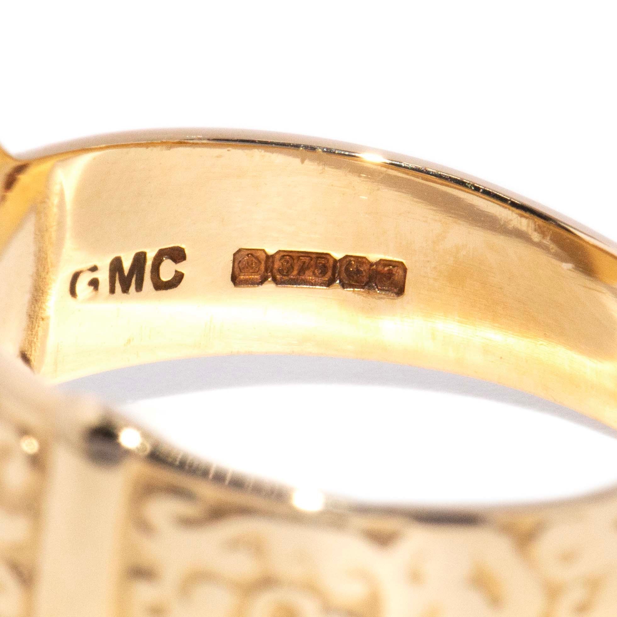 Seraphim 1980s Patterned Buckle Ring 9ct Gold Rings Imperial Jewellery 
