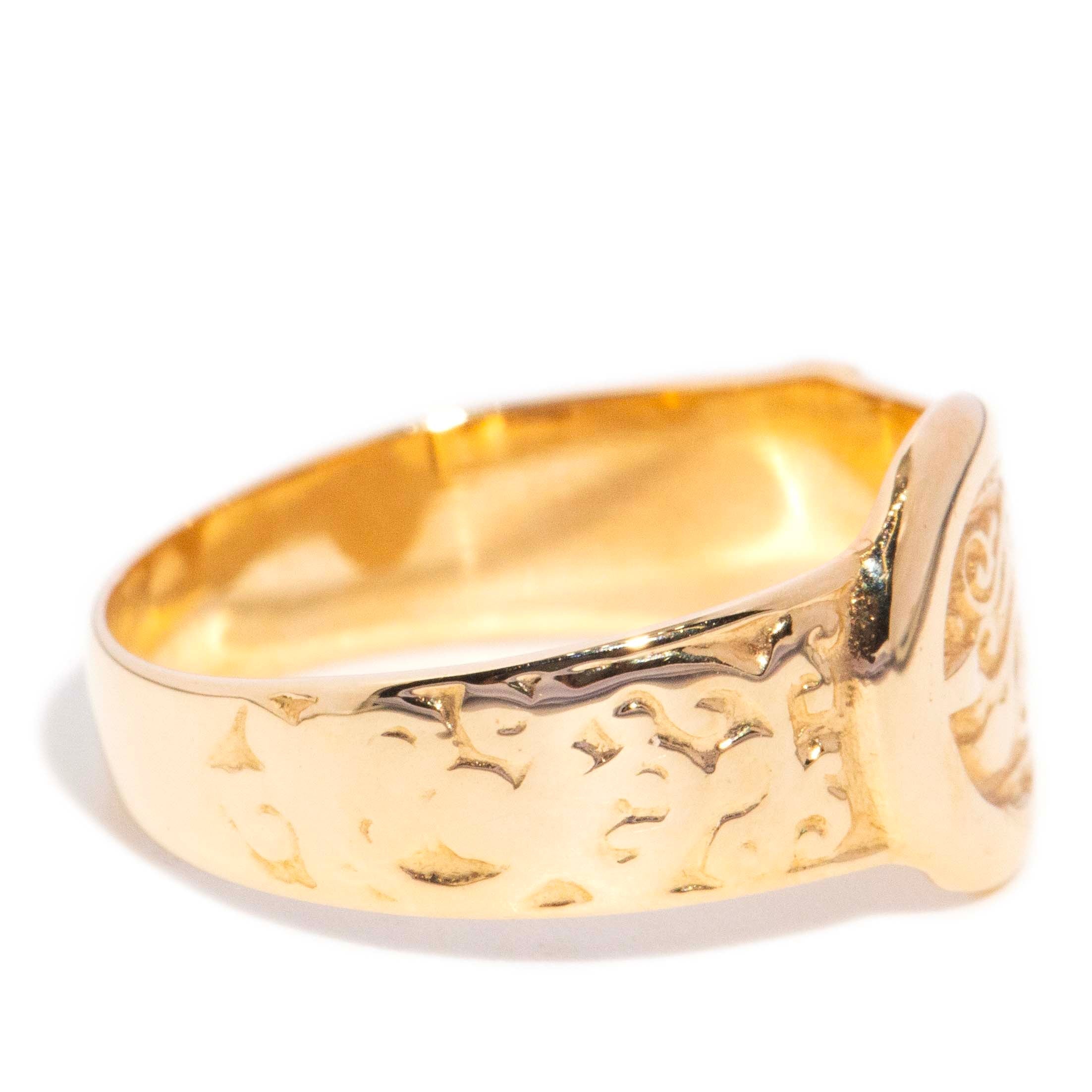Seraphim 1980s Patterned Buckle Ring 9ct Gold Rings Imperial Jewellery 