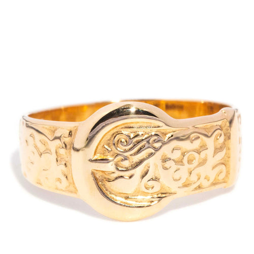Seraphim Textured Belt Buckle Band Ring 9K Yellow Gold