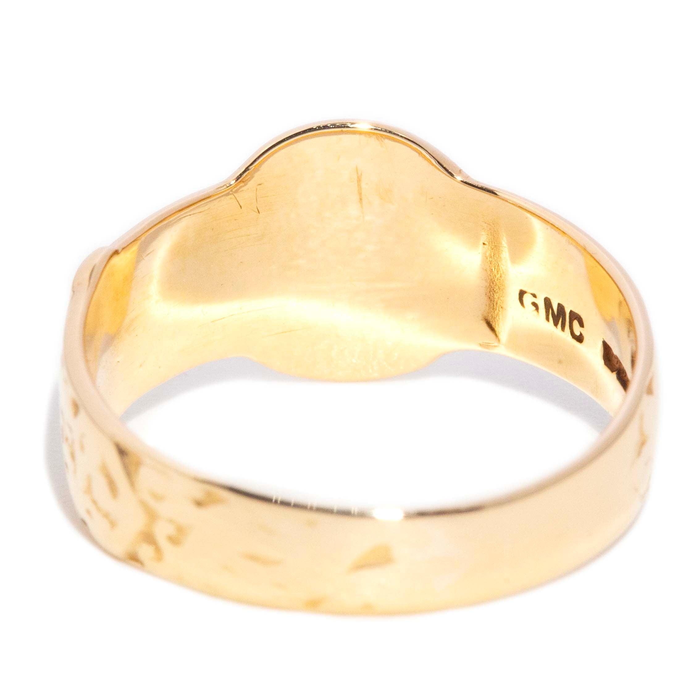 Seraphim 1980s Patterned Buckle Ring 9ct Gold Rings Imperial Jewellery 