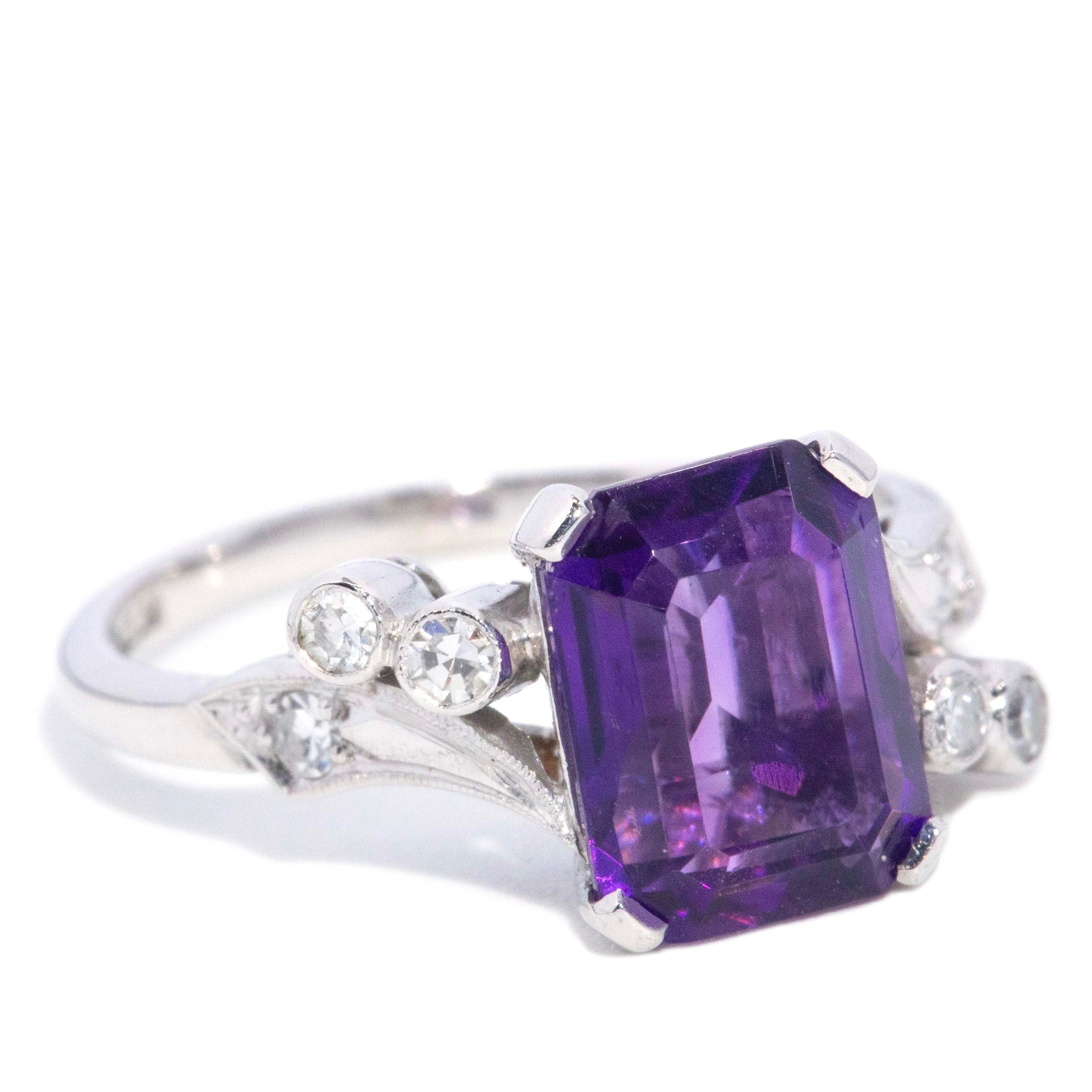 Sereia 1960s Amethyst & Diamond Ring 18ct White Gold Rings Imperial Jewellery 