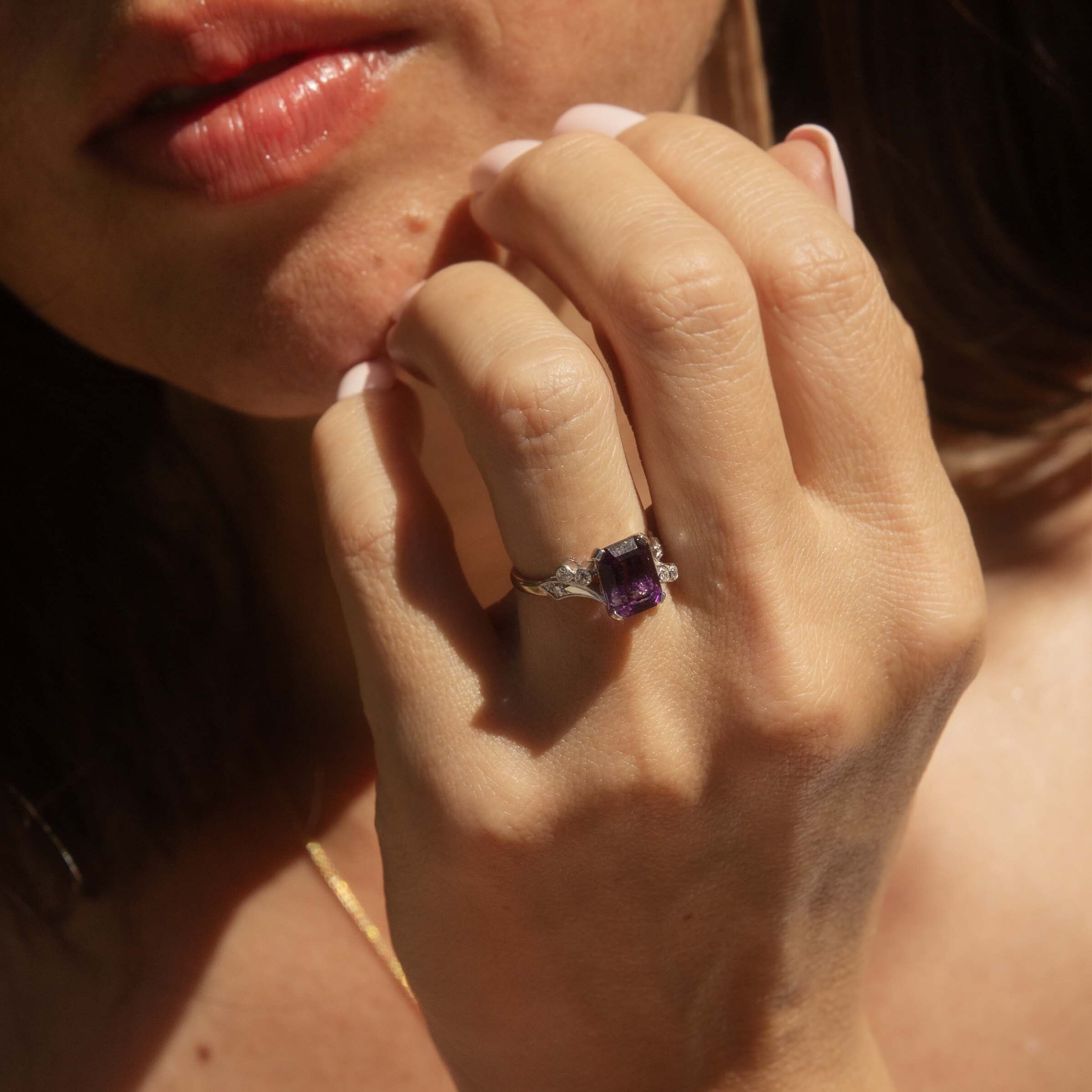 Sereia 1960s Amethyst & Diamond Ring 18ct White Gold Rings Imperial Jewellery 